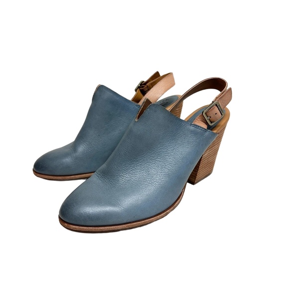 Kork Ease Rayleigh Womens 11 Blue Leather Slingback Mules Chunky Heel AnkleStrap - Picture 1 of 7